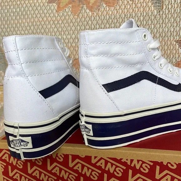 Vans Men’s Sk8-Hi Tapered
Sport Stripes Navy/True White 
VN0A5JMKNWD
Platforms - Picture 15 of 16